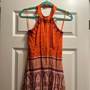 Cue Orange Boho dress with embroidered details.